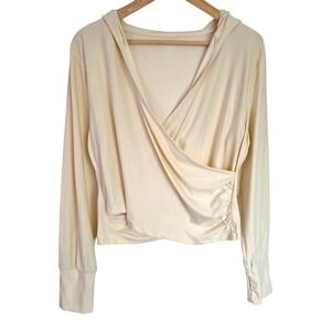 Old Navy CloudMotion Cross-Front Hoodie Howlite Cream Activewear Top Large‎